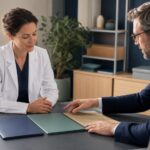 Professionnelle de santé comparant responsabilité prévoyance et santé avec un courtier