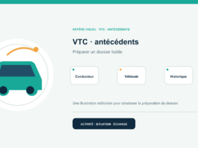 Illustration vectorielle originale représentant vtc · antécédents avec un symbole éditorial et trois repères de préparation; aucun client, contrat ou résultat réel n’est représenté.