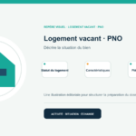 Illustration vectorielle originale représentant logement vacant · pno avec un symbole éditorial et trois repères de préparation; aucun client, contrat ou résultat réel n’est représenté.