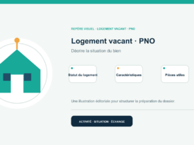 Illustration vectorielle originale représentant logement vacant · pno avec un symbole éditorial et trois repères de préparation; aucun client, contrat ou résultat réel n’est représenté.